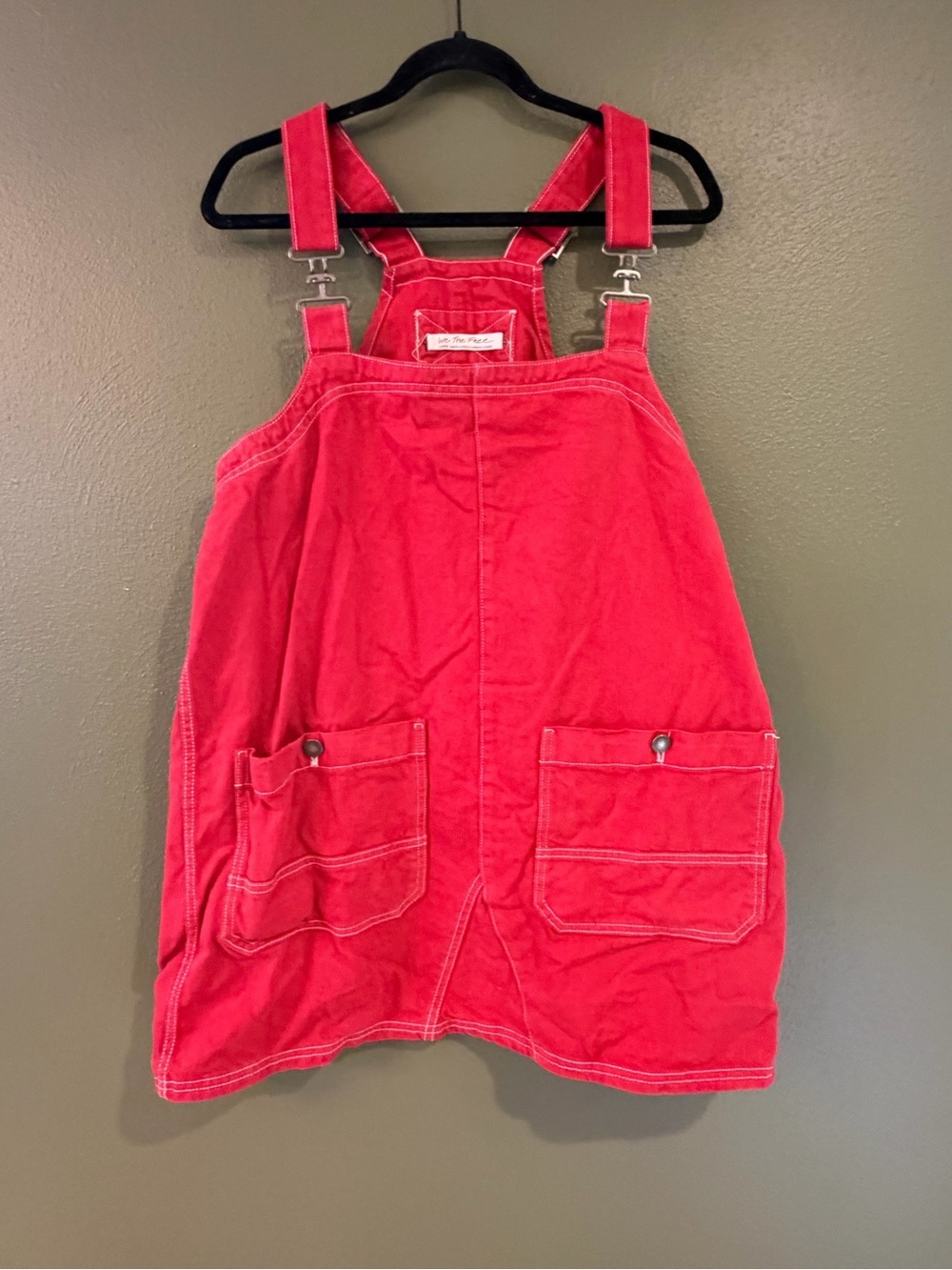 We The Free Red Corduroy Overall Dress with Front Pockets